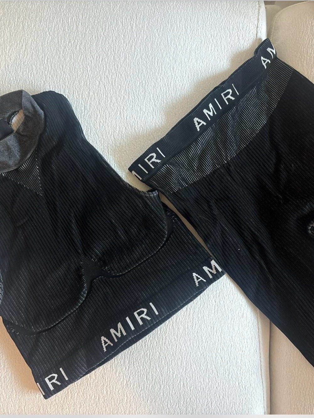 AMIRI Black Ribbed Crop Top & High-Waist Leggings Set